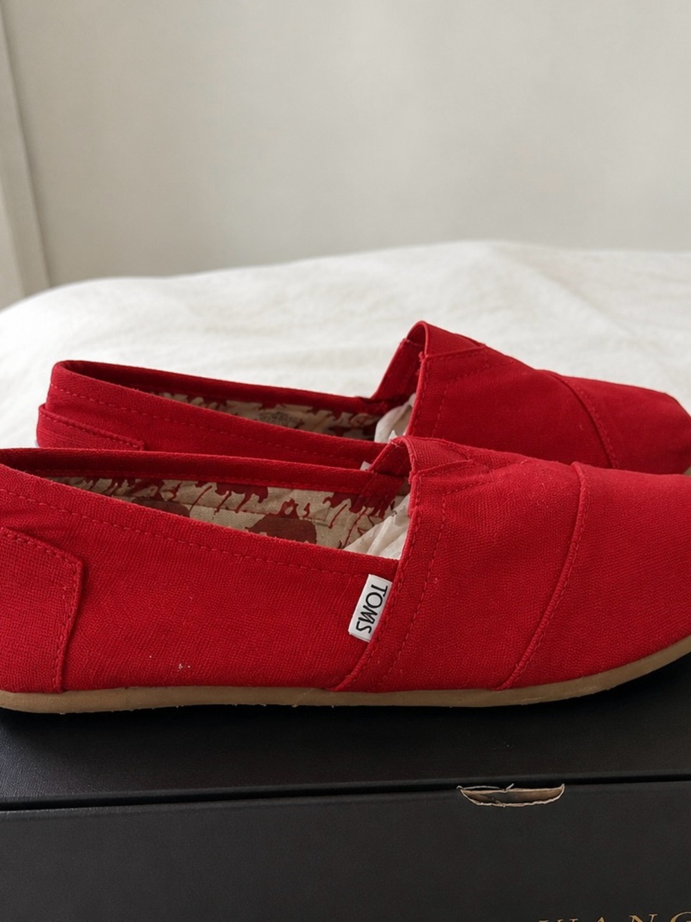 Toms Red Canvas Slip-On Loafers